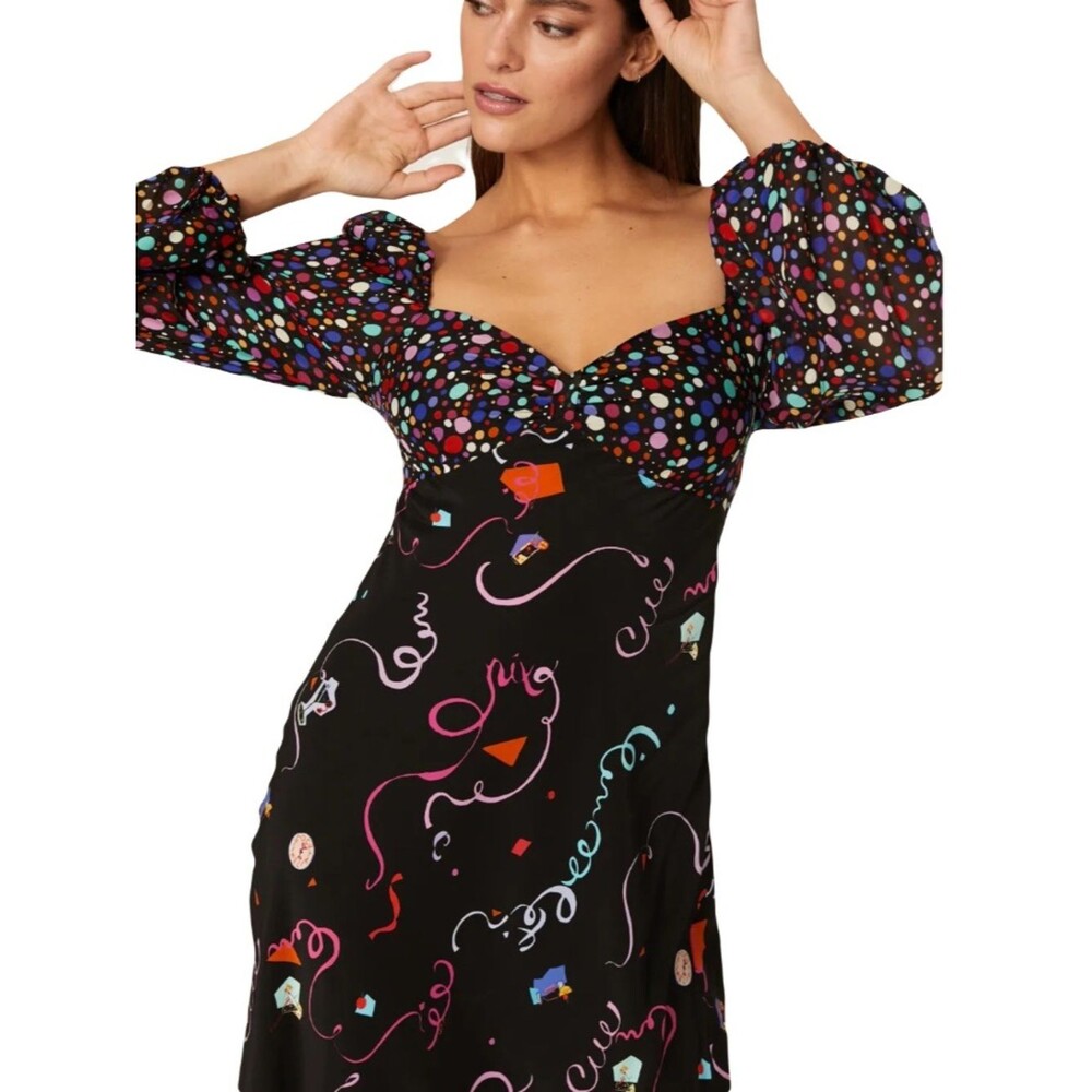 Rixo XS maxi dress New Years Eve Cocktail Party black confetti clock rtr guc